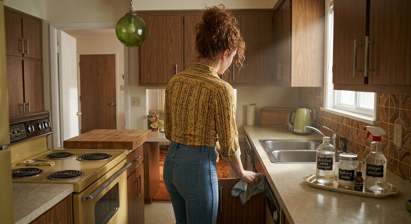 Natural scrub brush on a clean sink — the tools of the trade